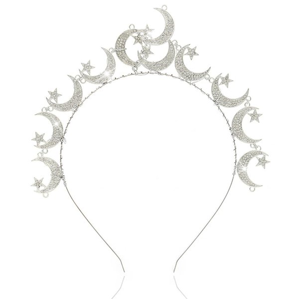 Woeoe Star Halo Crown Headband Silver Rhinestones Moon Hair Band Stars Party Headpiece for Women