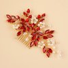 BERYUAN Wedding Pearls Crystal Rhinestone Hair Comb Pearls Crystal Flowers Bride Headpiece Crystal Pearls Wedding Hair Accessories Handmade Wedding Hairband for Wedding Women and Girls (red)