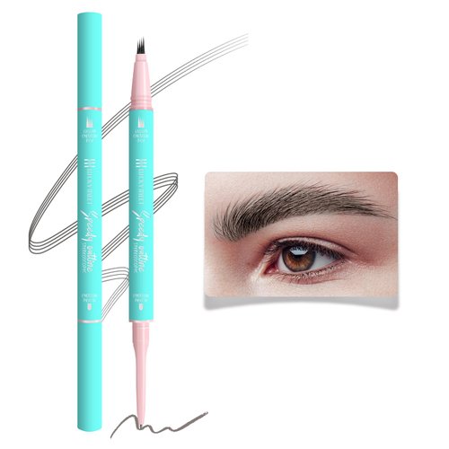 LUCKY MEET 2-In-1 Eyebrow Pencil, Micro-Fork Tips Liquid Eyebrow pen & Ultra-fine Brow Pencil, Dual-ended, Quick and Precise Brow Definition Brow Pen, Eye Makeup Gifts for Women, Black