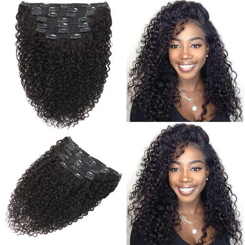 Jerry Curly Hair Clip in Extensions Real Human Hair 16 inch 3b 3c Curly Clip ins Soft 8A Real Brazilian Remy Human Hair Curly Hair Extensions for Black Women 7Pcs with 24 Clips Natural Black