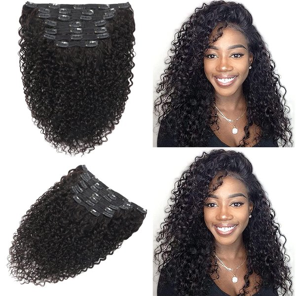 Jerry Curly Hair Clip in Extensions Real Human Hair 16 inch 3b 3c Curly Clip ins Soft 8A Real Brazilian Remy Human Hair Curly Hair Extensions for Black Women 7Pcs with 24 Clips Natural Black