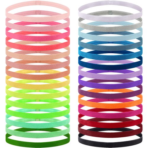 Duufin 28 Pieces Elastic Headbands Non Slip Workout Headbands Colorful Elastic Thin Sports Headbands Exercise Headbands Silicone Grip Elastic Headband for Women Men and Girls, 28 Colors