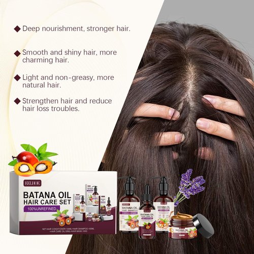 BSMKCL Batana Oil Volumizing Hair Care Set, Repairs Frizzy Hair, Deep Nourishes Scalp, Smooth Hair Travel Set for Women and Men Include Shampoo Conditioner Hair Mask Hair Oil