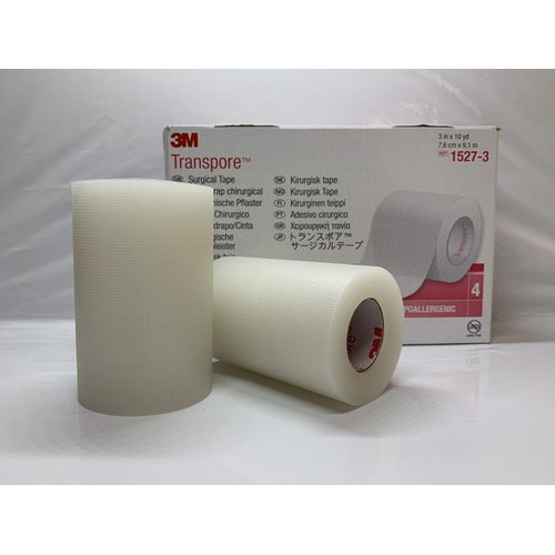 3M™ Transpore™ Surgical Tape 1527-3, 3 inch x 10 yard (7,6cm x 9,1m), 4 rolls/box