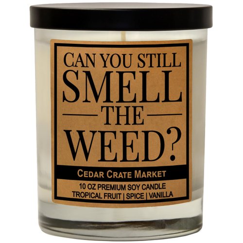 Can You Still Smell The Weed? Hippie Candle Gift for Women Men, Funny Best Friend Birthday Gifts- Funny Housewarming Gifts for New Couple Neighbors, Boho Gifts, Pot Theme Birthday Candle for Stoner