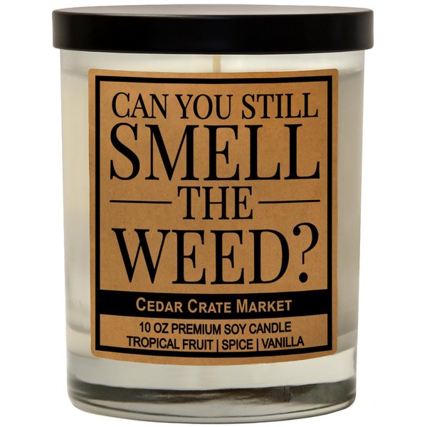 Can You Still Smell The Weed? Hippie Candle Gift for Women Men, Funny Best Friend Birthday Gifts- Funny Housewarming Gifts for New Couple Neighbors, Boho Gifts, Pot Theme Birthday Candle for Stoner