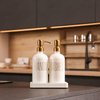 Prus Waso Glass and Stainless Steel Soap Dispenser Set for Kitchen Counters (White)