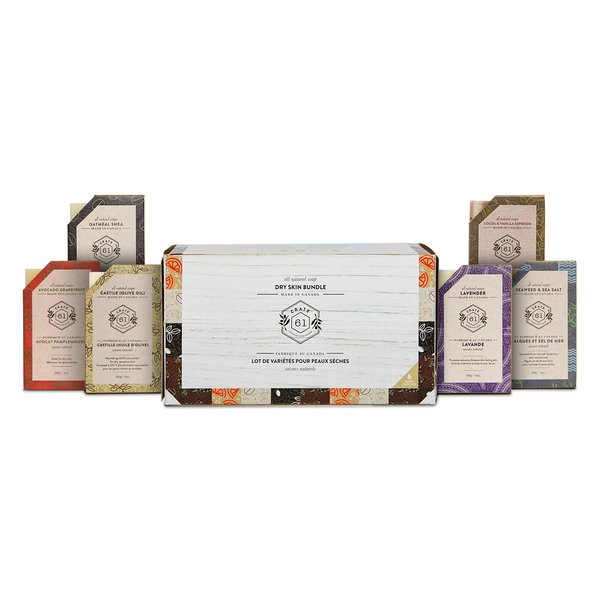 Crate 61, Handmade in Canada, Plant Based Cold Process Natural Bar Soap, With Premium Essential Oils, Pack of 6 (Dry Skin)