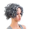 SWACC 12-Inch Old Lady Cosplay Granny Wig Short Grandmother Curly Wigs for Women with Wig Cap (Silver Gray)