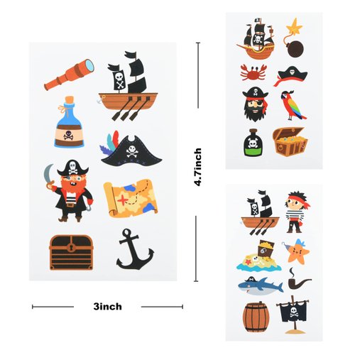 24 Sheets Pirate Temporary Tattoos, Birthday Decorations Pirate Party Favors