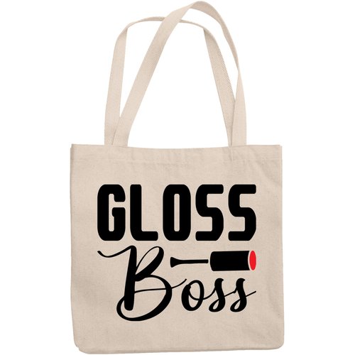 12oz Canvas Tote Bag - Gloss Boss, Name for Lip Gloss Lovers or Enthusiasts - Beauty Themed Merch for Makeup Artist or Cosmetologist, Gift for Makeup Lovers & Beauticians