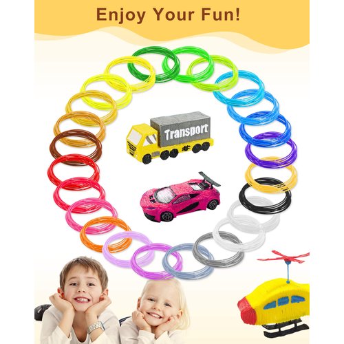 24 Colors 3D Pen PLA Filament Refills, 1.75mm Premium Printing Filament for 3D Printer/3D Pen, Each Color 10 Feet, Total 240 feet, with 2 Finger Caps by Vomika (24)