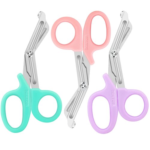 Trauma Shears, Medical Scissors 3-Pack, Premium Bandage Scissors for Nurses, 7.5" Nursing Scissors, Surgical Scissors, Nurse Scissors, Emergency First Aid Scissors (Pastel Blue, Pink, Lilac)