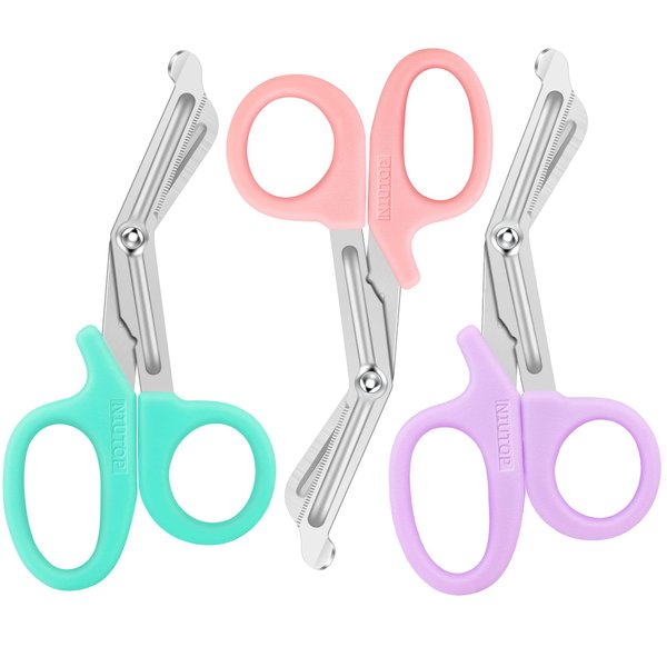 Trauma Shears, Medical Scissors 3-Pack, Premium Bandage Scissors for Nurses, 7.5" Nursing Scissors, Surgical Scissors, Nurse Scissors, Emergency First Aid Scissors (Pastel Blue, Pink, Lilac)