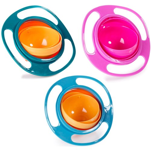 Berry President Magic Bowl 360 Degree Rotation Spill Resistant Gyro Bowl with Lid For Toddler Baby Kids Childre (Pink+Blue+Green)