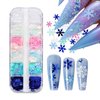 Tyuimhx 12 Grids Christmas Nail Art Glitter Sequins 3D Holographic Winter Snowflake Nail Art Glitter Flakes White Blue Pink Green Snowflake Designs Xmas Nail Decorations for Acrylic Nails Supplies