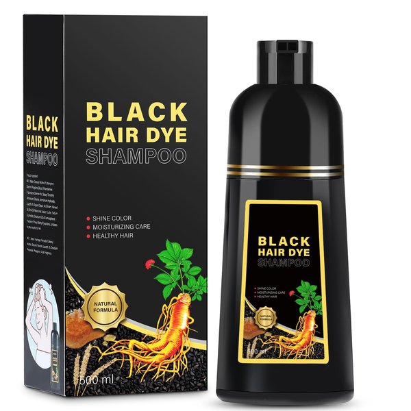 Black Hair Dye Shampoo 3 in 1, Hair Color Shampoo for Women Men Gray Coverage, Herbal Hair Dye 500ml