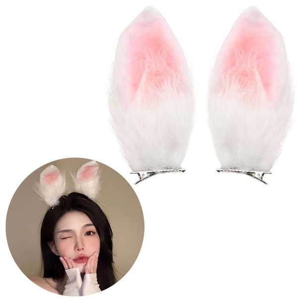 Fluffy Bunny Ears Hair Clips Rabbit Bunny Halloween Costume Accessories Pink White Rabbit Hair Accessories Plush Furry Rabbit Hair Clips Barrettes for Bunny Girls Womens Halloween Easter Bunny Ears