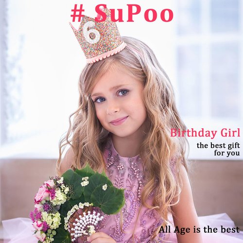 SuPoo 6th Birthday Decorations for Girl Sprinkle 6th Birthday Hat Headband Glitter Birthday Crown for Girls Princess Tiara with Elastic Band 6 Year Old Happy Birthday Party Cap Decorations Supplies