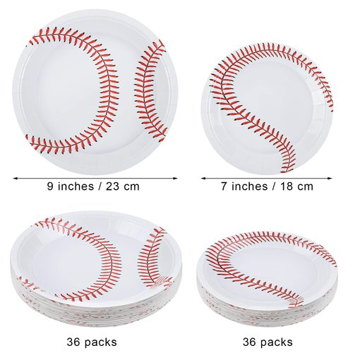 durony 72 Pack Baseball Plates 9 Inch and 7 Inch Round Baseball Themed Paper Plates Baseball Dinner Plates for Game Day, Baseball Birthday Party Supplies
