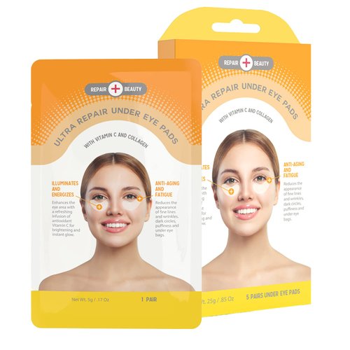 Repair Beauty Vitamin C and Collagen Under Eye Patches - Reduce Dark Circles, Wrinkles, Fine Lines, De-puffing & Brightening Under Eye Pads - Cruelty Free Korean Skin Care For All Skin Types - 5 Pairs