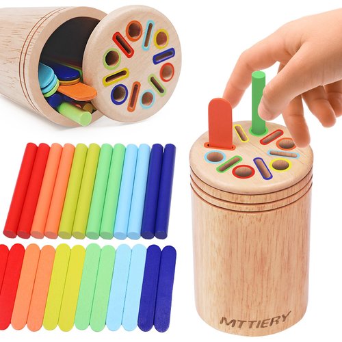 MTTIERY Montessori Color Sorting Toys for 18month Old Baby Boys Girls Rainbow Ice-Cream Wooden Sticks Learning Toys for Toddlers Age 2 3 4 Fine Motor Development Sensory Matching Game Busy Board Gift