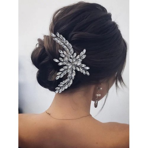 Yean Bride Rhinestones Wedding Hair Comb Crystal Bridal Hair Piece Hair Accessories for Women and Girls (Silver)