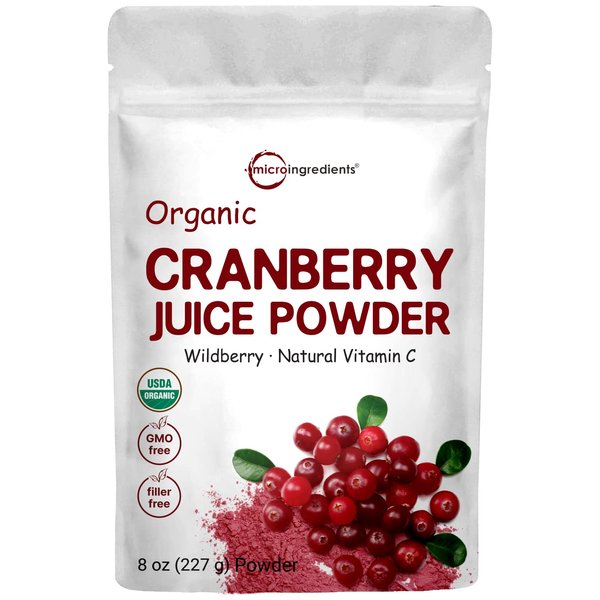 Sustainably US Grown, Organic Cranberry Juice Powder (Wild Cranberry Supplements Cold Pressed), 8 Ounce, Enhance Urinary Tract Cleanse & Prostate Health, Water Soluble and Pet Friendly