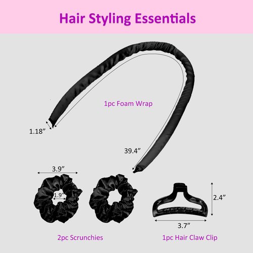 Generic Satin Heatless Curling Set - with Gift Box, Hair Rollers for Heatless Curlers, Overnight Hair Culers to Sleep in, DIY Curlers for Long Hair and Medium Hair (Black, Medium)