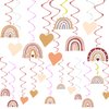 48Pcs Boho Rainbow Party Decorations, Hanging Swirl Rainbow Party Decorations, Boho Baby Shower Decorations for Classroom Home Wedding Office, Hanging Swirls Ceiling Streamers for Party Supplies