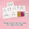 6 Sheets Face Jewels Gems Self-adhesive Rhinestone, 30g Chunky Body Eye Hair Glitter, Rave Festival Outfits Clothes Iridescent Crystals Stickers Rainbow Body Makeup Tattoo Kit(3 luminous)