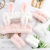 YISSION 6Pcs Face Wash Headbands and Wristbands Set Bunny Ears Headbands Spa Headband Makeup Headband Skincare Headbands with Wristbands for Women Girls Washing Face(Pink White)