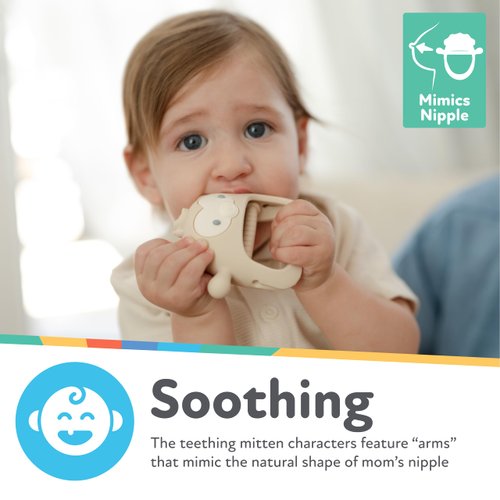 Nuby Silicone Wrist Teething Mitten - Baby Teether Ring - 3+ Months - Brown Monkey