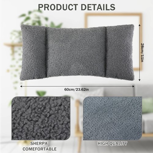 Queekay Fleece Lumbar Support Pillow 3 Section Back Pillow Office Chair Pillow for Back Support Comfortable Lumbar Support Cushion for Car Seat Low Back Pain Relief Sofa Rest (Gray)