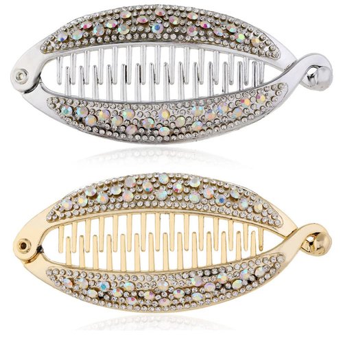 ericotry 2PCS Banana Hair Clip with Shining Rhinestone Fish Shape Clamp Ponytail Hair Twist Holde...