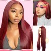 BLUPLE Dark Red Lace Front Wigs T-Lace Part Wine Red Long Silk Straight Hair Wigs with Middle Part Synthetic Hair Replacement Full Wigs for Women Daily Wear (22Inch, Straight,Red)