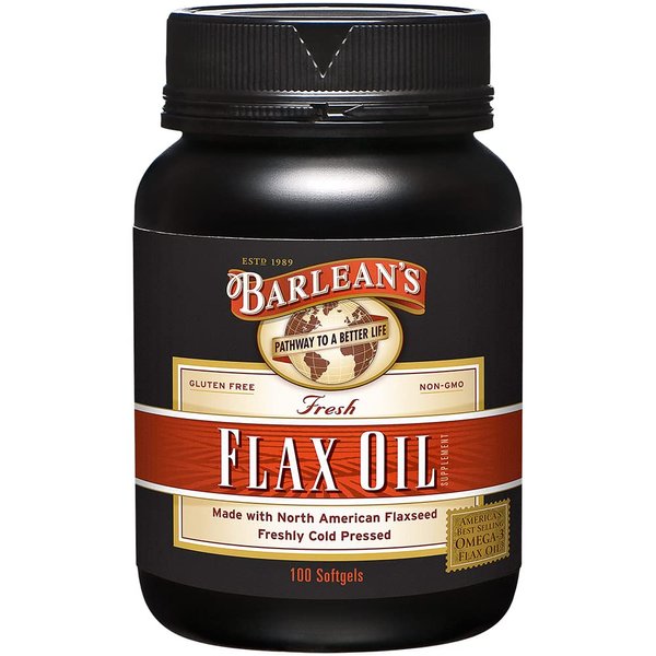 Barlean's Flaxseed Oil Softgels, Cold-Pressed Flax Seed Supplement with 1,650 mg ALA Omega-3 Fatty Acids for Joint & Heart Health, 1000mg, 100 ct
