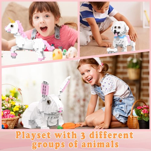MJDDJA Unicorn Micro Mini Building Block Set for Adult, 3 in 1, Transforms from Unicorn to Dog to Rabbit, Unicorn Toys for Girls Age 8-12,14+, Christmas Birthday Easter Day Gift for Kids