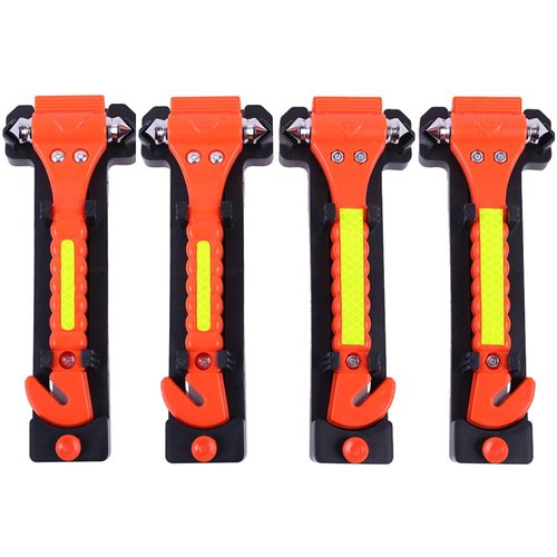 GoDeCho 4 PCS Car Emergency Escape Window Breaker and Seat Belt Cutter Hammer with Light Reflective Tape,Life Saving Survival Kit,Red