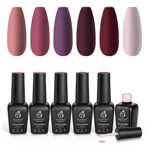 Beetles Red Gel Nail Polish Set - Peach Pink Skin Tone Gel Polish Kit Burgundy Red Nail Gel Polish Soak Off Nail Uv Lamp Gel Nail Kit Nail Art Design Gifts for Women