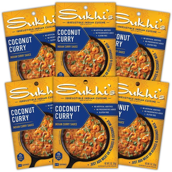 Sukhi's Indian Curry Paste - Coconut Curry Sauce 3oz (Pack of 6), 84 Servings Gluten Free Simmer Sauce Indian Sauce