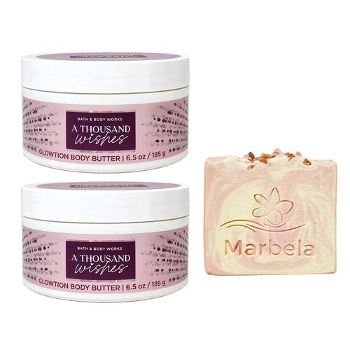 Bath & Body Works A Thousand Wishes 2 Pack Glowtion Body Butter Bundle with a Himalayan Salts Springs Bar Soap - Full Size