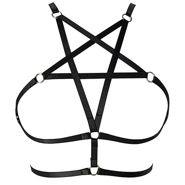 LIVE4COOL Women Harness Elastic Cupless Cage Bra Sexy Lingerie for Women Adjustable Hollow Out Crop Top Exotic Strap Belt Black