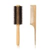 MenGate 2Pcs Boar Bristle Round Brush Set for Blow Drying, Natural Wooden Rat Tail Comb Hair Brush for Women Men and Kids Curling, Styling, Volume & Shine