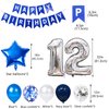 12th Birthday Party Decoration for Boys, Happy Birthday Banner Blue Number 12 Birthday Balloons 12th Birthday Latex Confetti Balloon for Boys Him Son 12 Years Old Birthday Decoration Supplies(12th)