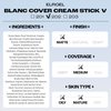 BLANC Cover Cream Stick V w/Detachable Brush - Korean Skin Care Concealer Stick Cream Foundation Makeup Stick w/Collagen, Desert Plant & Flower Oil Extracts (202 Natural Stick Foundation, 0.45 oz)