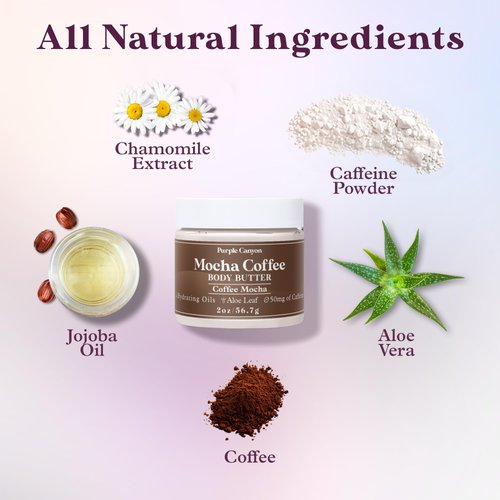 PURPLE CANYON Sunrise Energy Whipped Body Butter 2 oz | Coffee Mocha Moisturizer Infused with Caffeine | Body Lotion with Jojoba Oil and Aloe Vera for Skin Care