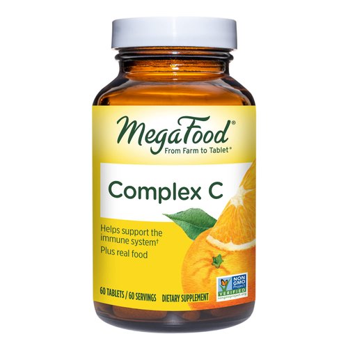 MegaFood Complex C - Vegan Immune Support Supplement with Vitamin C 250 mg, Made with Real Food Including Orange, Cranberry & Brown Rice, Gluten-Free, Kosher - 60 Tablets, 60 Servings