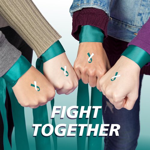 CrateGurus Co. 600 Pcs Teal And White Ribbon Cancer Awareness Temporary Tattoos Stickers Bulk Cervical Cancer Awareness Products Teal Awareness Items Cervical Cancer Survivors Gifts