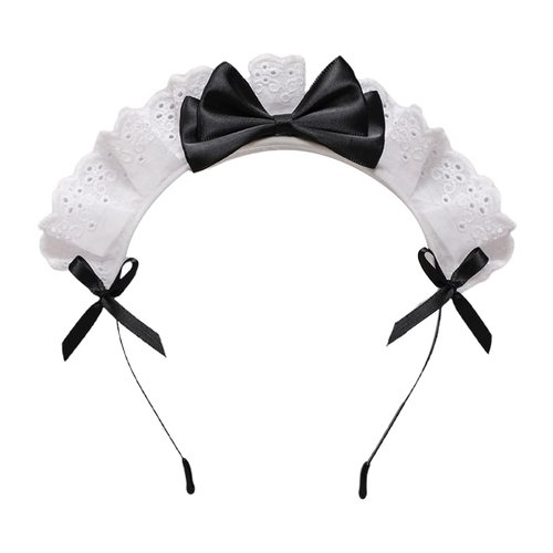 Jinshining Black Women Girls Lolita Headband Lace Bow Hair Band Maid Anime Cosplay Headwear Ribbon Bowknot Cute Hair Band Party Hair Accessories Women's Fashion Headbands Maid's Headband